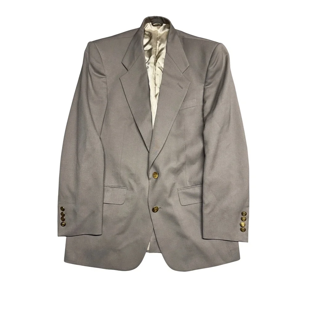 Christian Dior Monsieur Vintage Blazer 38R Taupe Gold Crest Buttons Union Made